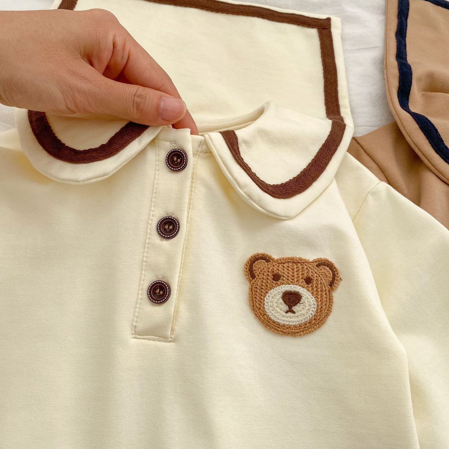 Baby Cartoon Bear Patched Pattern Cute Style Romper And Coat-6