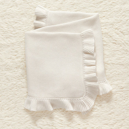 New Arrival Knitted Baby Blanket With Ruffle Trim Design: New Solid Color Pure Cotton Collection For All Seasons-5