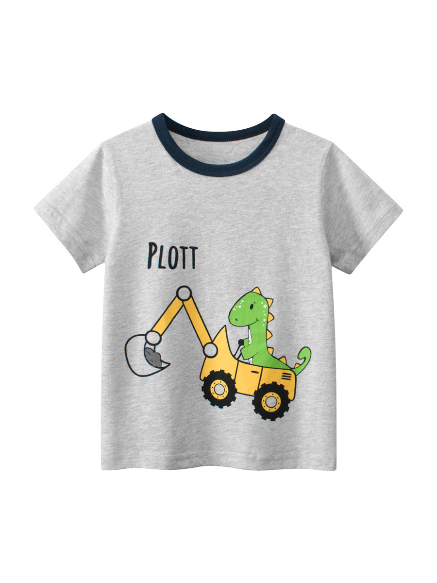 Construction Vehicles Printing Boys T-Shirt In European And American Style For Summer-1