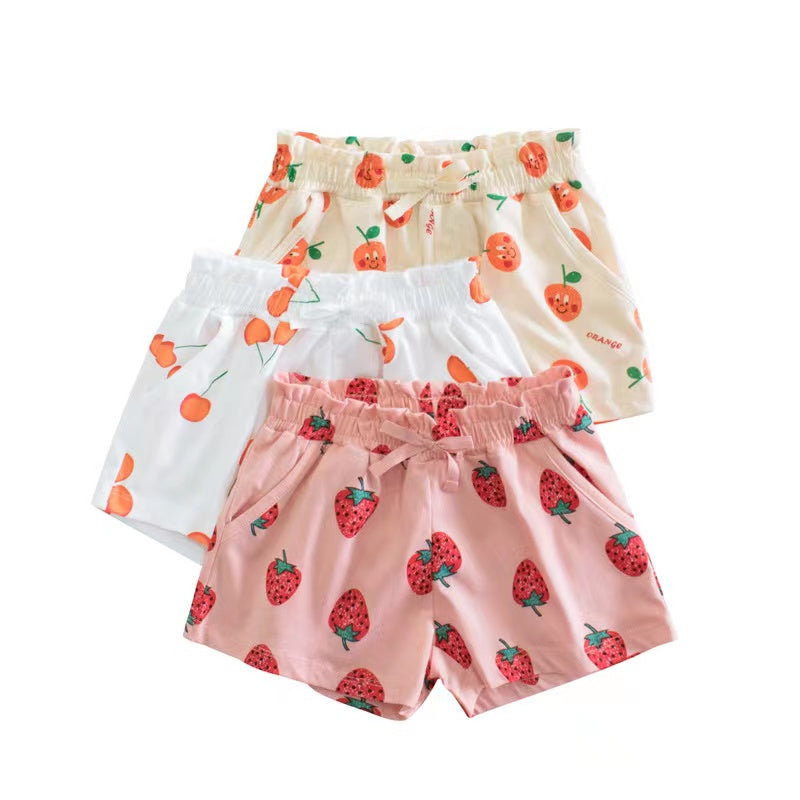 Baby Girl Print Pattern Bow Decoration Short Pants In Summer Outfit Wearing-0