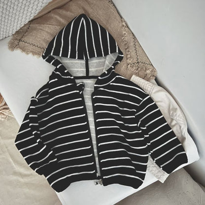 Baby Striped Pattern Single Breasted Design Long Sleeve Coat With Hat-5