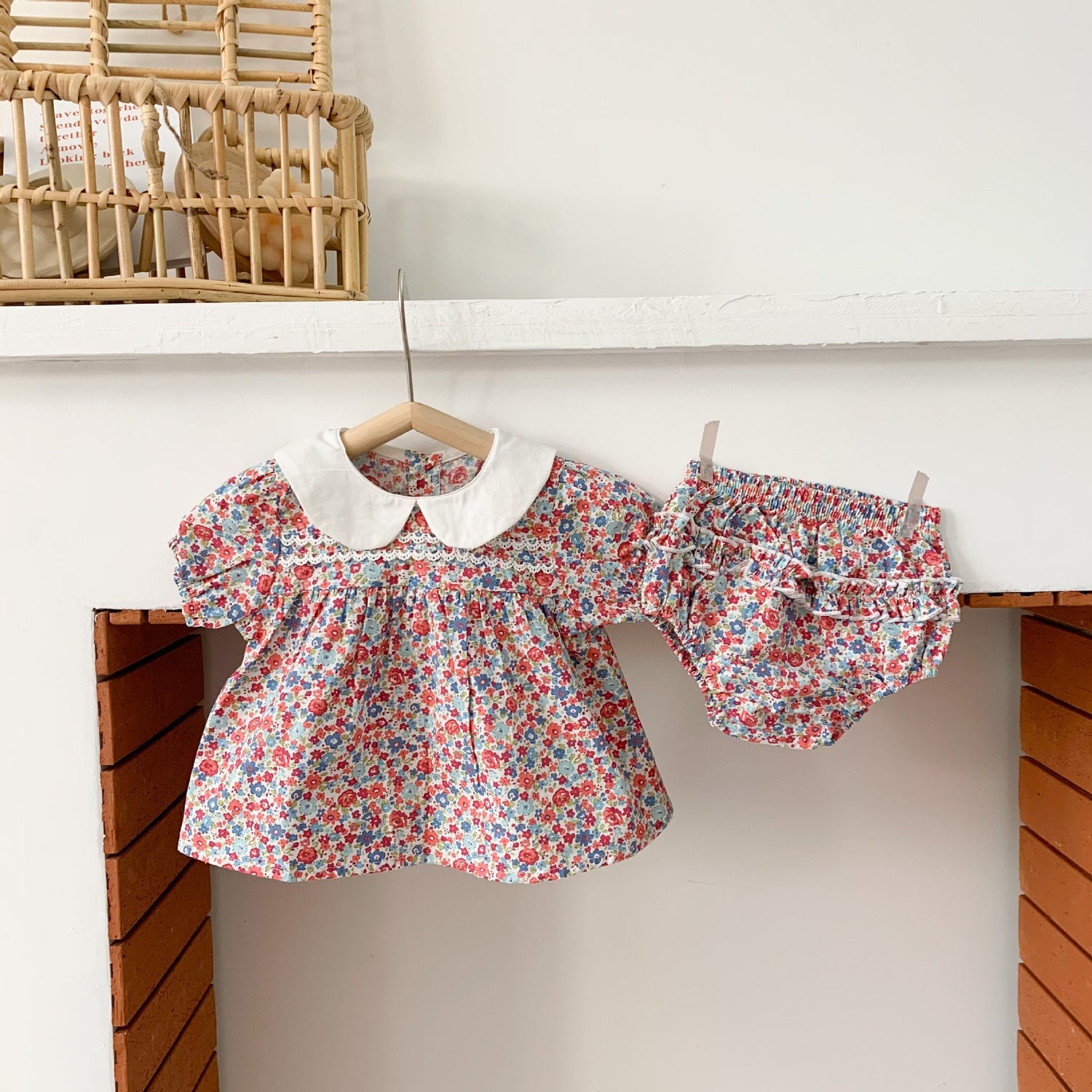 Baby Girl Doll Collar Floral Print Dress Combo Floral Print Shorts In Sets Summer Outfit Wearing-6