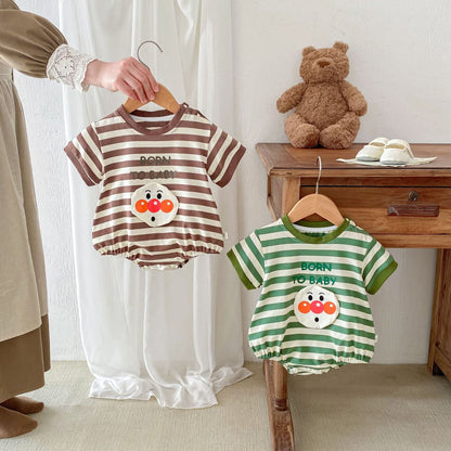 Unisex Summer New Arrival Short Sleeves Striped Crew Neck Joker Pattern Baby Onesies-5