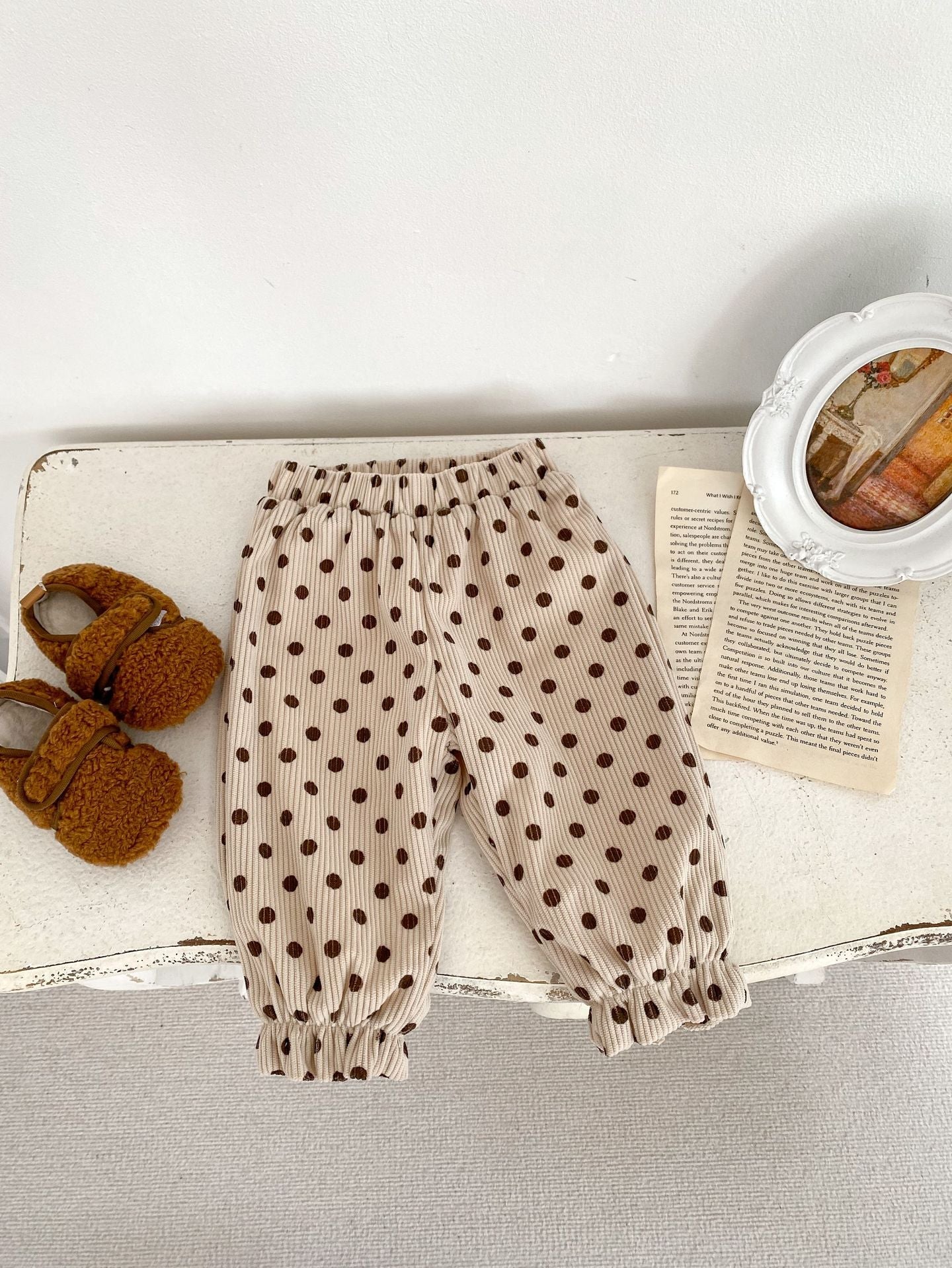 New Arrival Winter Baby Polka Dots Corduroy Fabric Long Pants-6