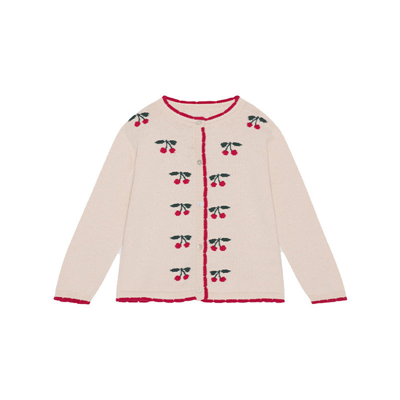 Cherry Embroidered Design Cute Cardigan-5