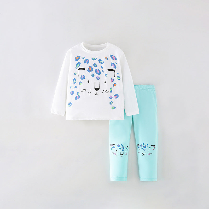 Girls Fashion Cartoon Printing Design Top And Pattern Pants Sets-0