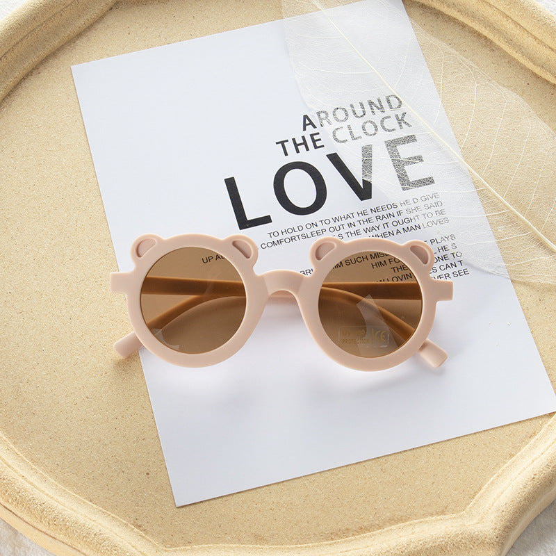 Girls Solid Color Cartoon Shape Round Frame Frosted Sunglasses-5