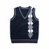 Boy And Girl Rhombus Pattern V-Neck College Style Sleeveless Vest Sweater-2