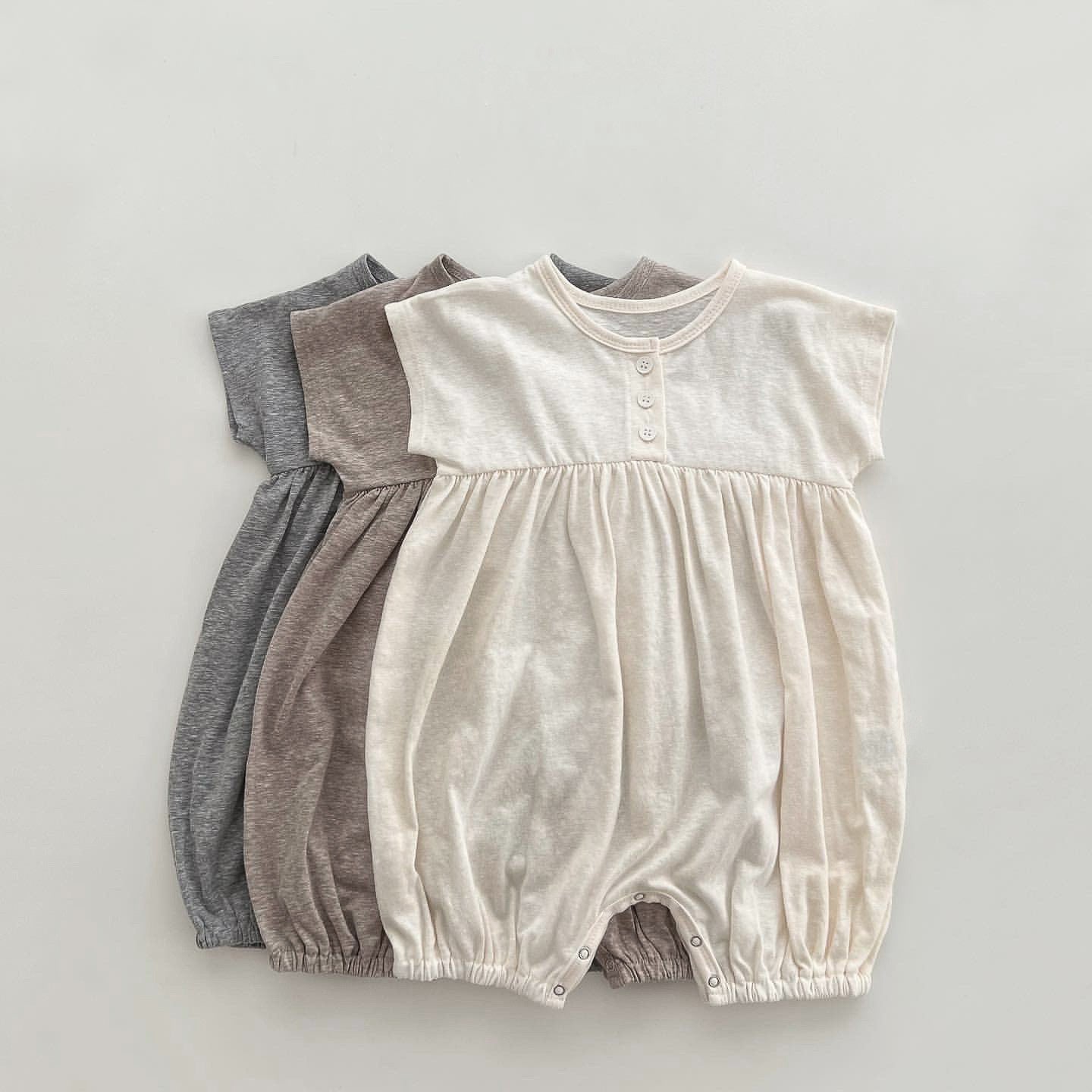 Baby Solid Color Casual Short Sleeve Rompers-0