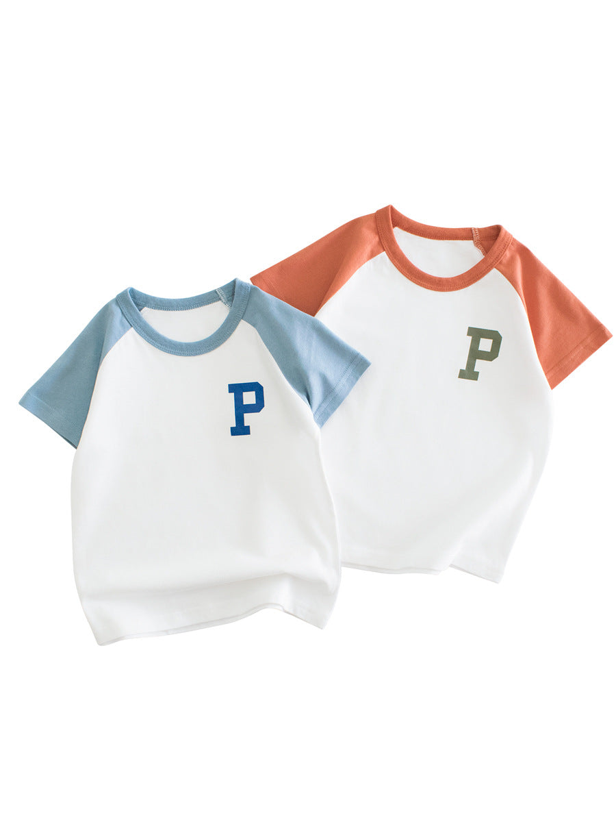 Letter Printing Boys’ Patchwork T-Shirt In European And American Style For Summer-0