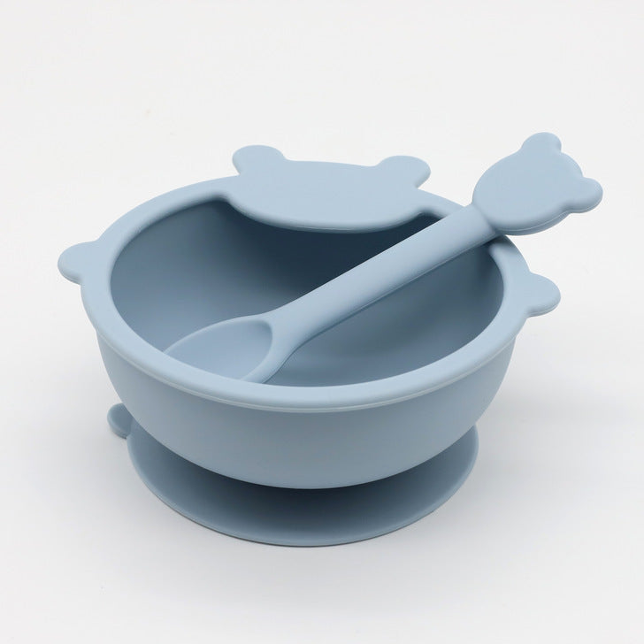 Baby Cartoon Bear Shape Complementary Food Training Silicone Bowl With Spoon Sets-6