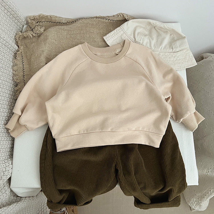 Baby Solid Color Long Sleeve Pullover Crewneck Hoodies-6