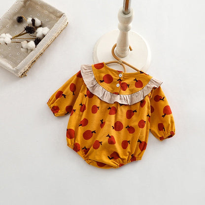 Baby Girl Fruit Orange Pattern Patchwork Design Long Sleeve Onesies-5