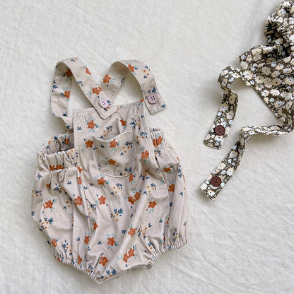 Baby Girl Cute Print Pattern Strap Design Overall Triangle Onesies-6