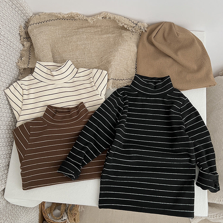 Baby Striped Pattern High Turtle Nack Soft Cotton Comfy Shirt-7