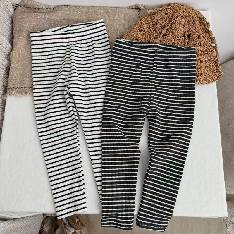 Baby Girl Striped Pattern Elastic Tight Knit Pants-0