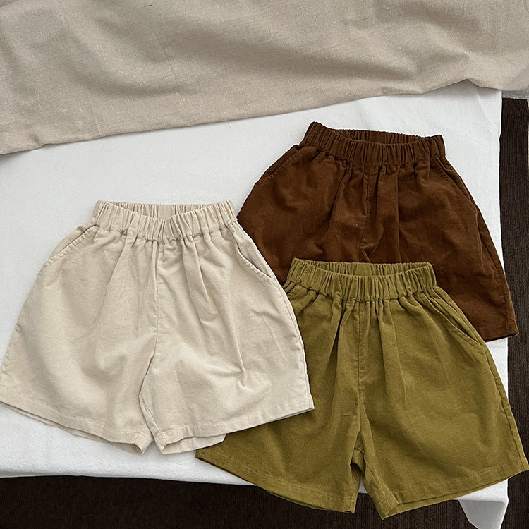 Baby Solid Color Summer Corduroy Fabric Shorts-0