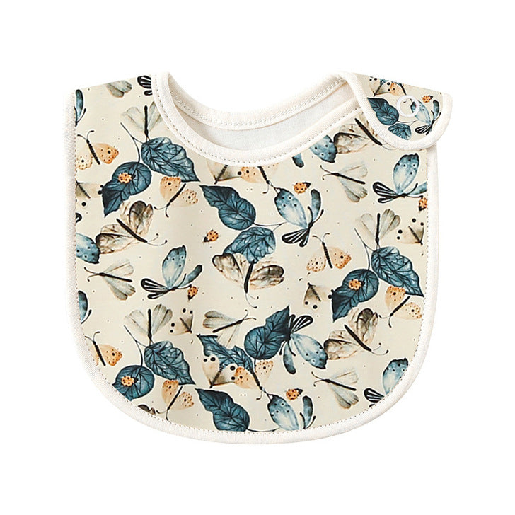 Baby Floral Print Covered Button Design Water Absorbing Bibs-7