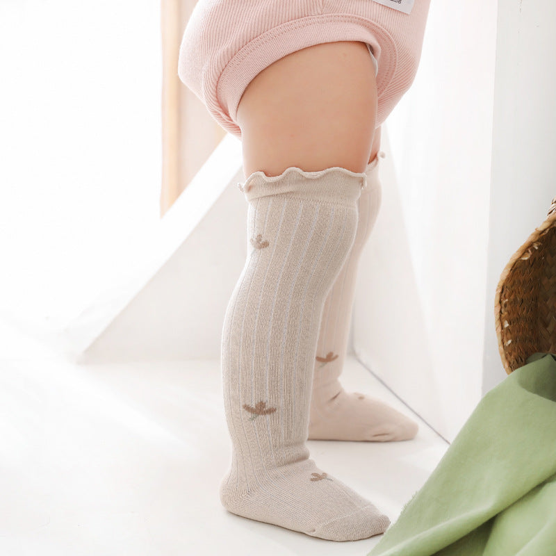 Baby Solid Color Wooden Ear Design Over Knee Socks In Autumn-8