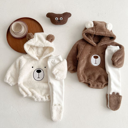 Baby Bear Embroidered Pattern Soft Bodysuits In Autumn-0