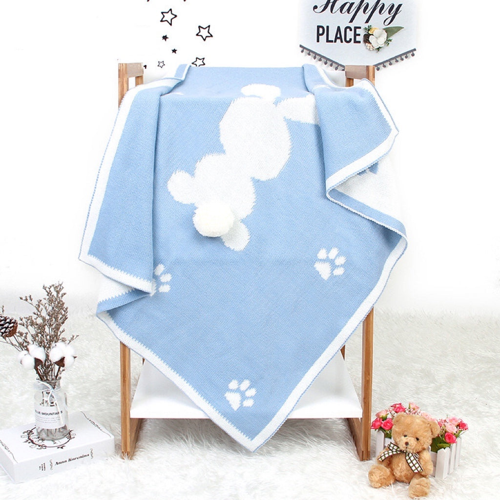 Baby Cartoon Rabbit &amp; Footprints Embroidered Graphic 3D Tail Blanket-6