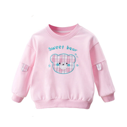 Baby Cartoon Bear Patched Graphic Kids Valentine’ Day Clothes Pullover Hoodies-7