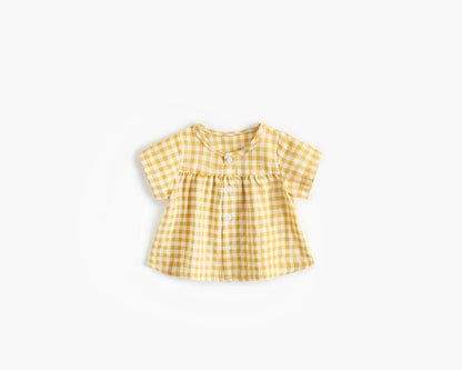 Baby Girl Plaid Pattern Single Breasted Design Shirt Combo Shorts Sets-7