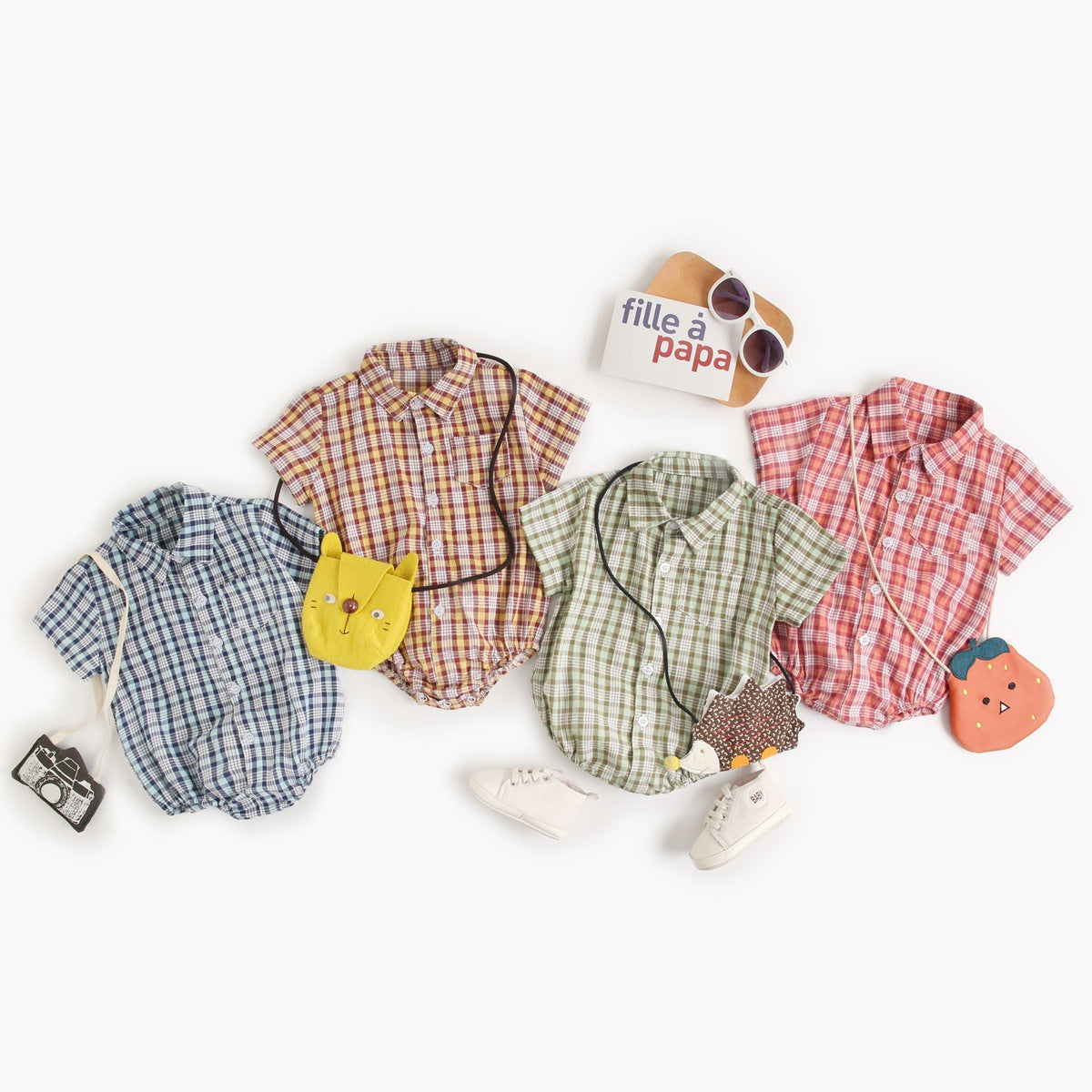 Baby Boy Plaid Pattern College Style Onesies-0