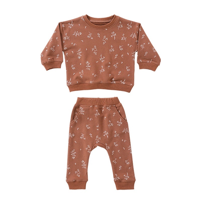 Baby Western Print Pattern Long Sleeve Casual Hoodie Sets Home Clothes-7