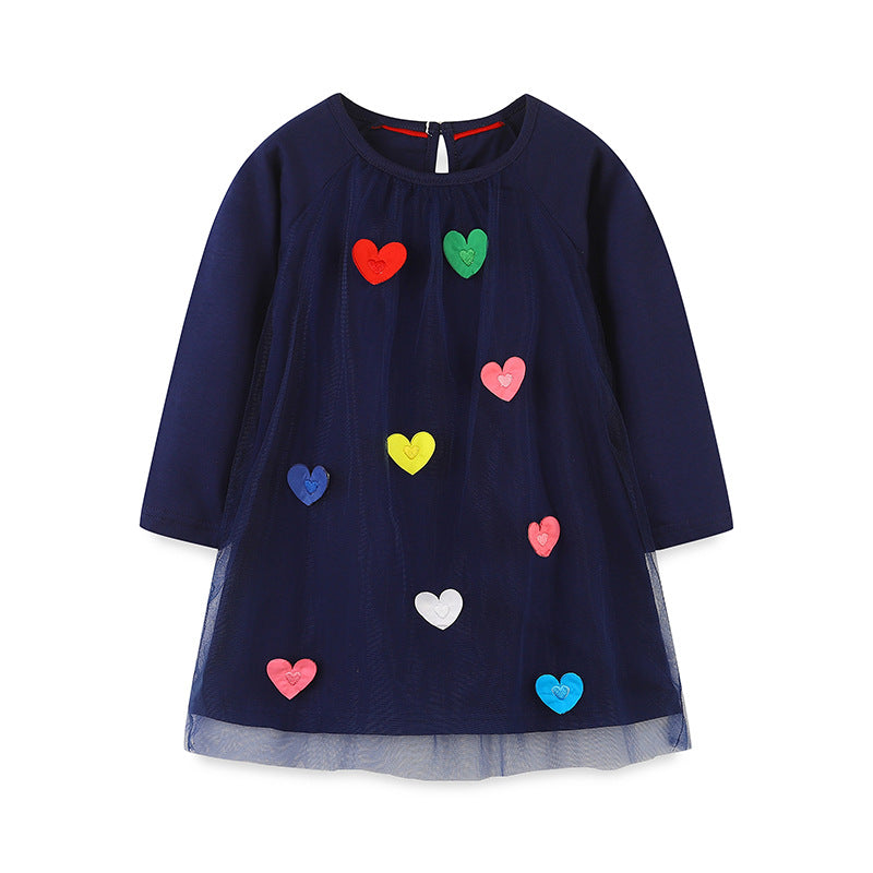 New Arrival Girls’ Long Sleeve Princess Dress For Children, Baby Girls’ Exquisite Heart/Star Mesh Dress-1