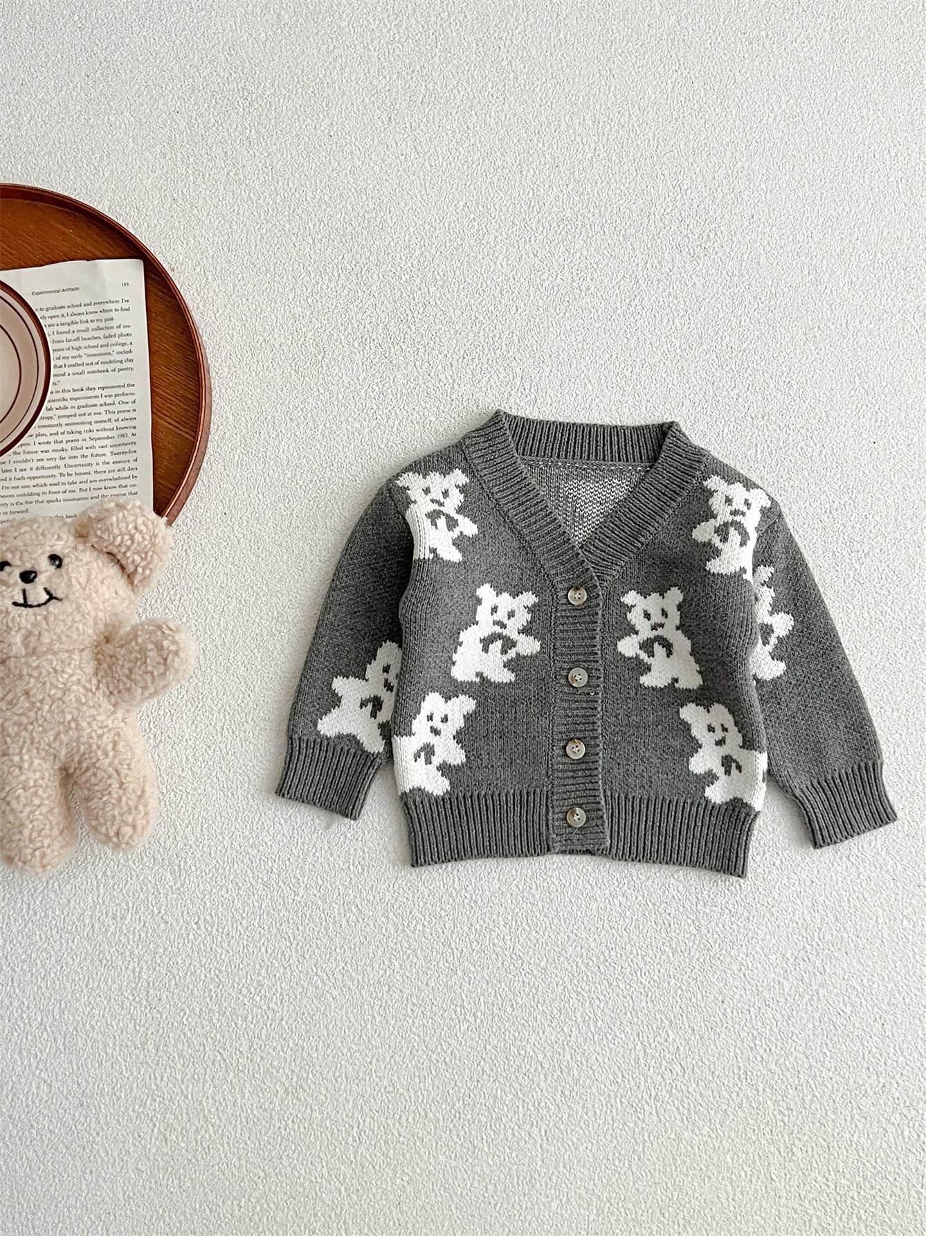 Baby Unisex V-Collars Little Bear Long-Sleeved Cardigan-2