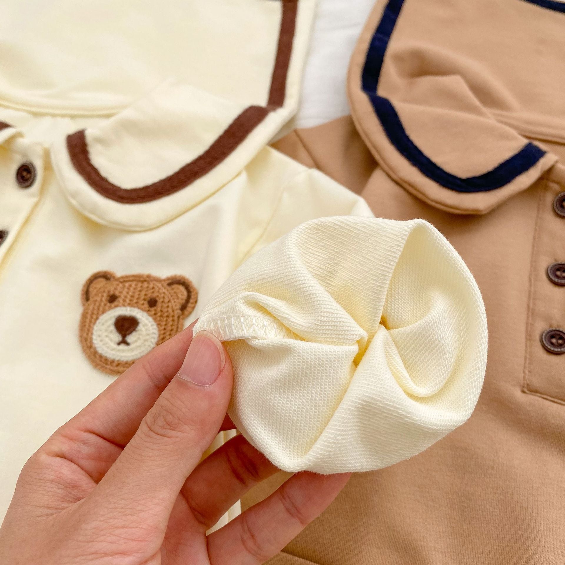 Baby Cartoon Bear Patched Pattern Cute Style Romper And Coat-7