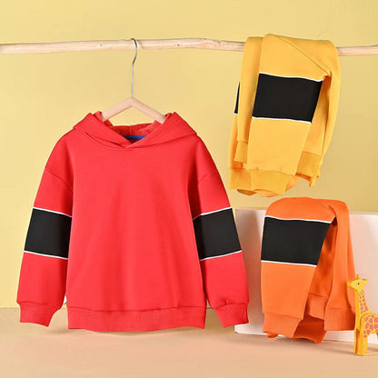 Baby Boy Contrast Tape Design Solid Color Fleece Thickened Hoodies-6