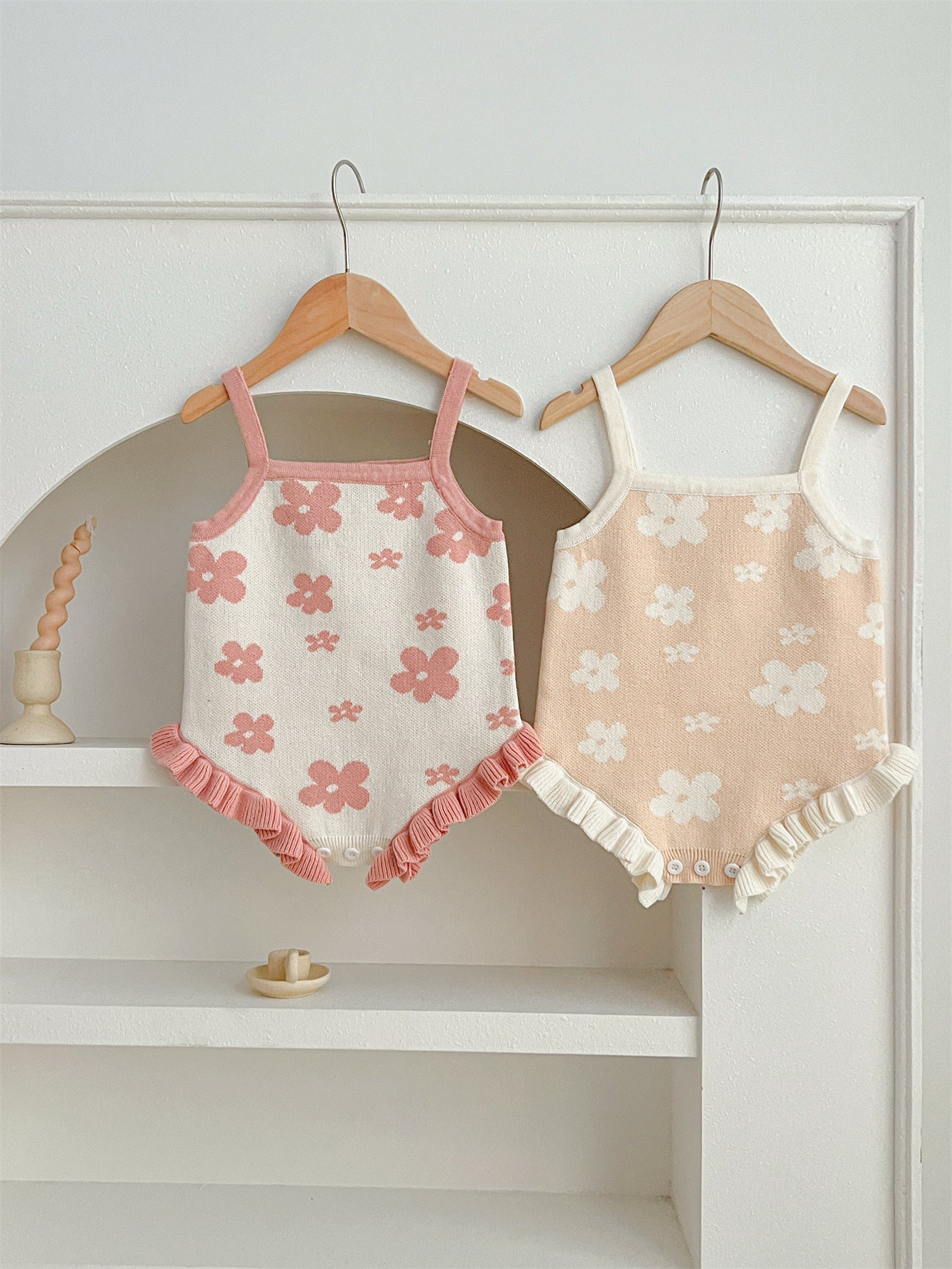 New Arrival Summer Baby Kids Girls Knit Flowers Pattern Sleeveless Strap Onesies-4