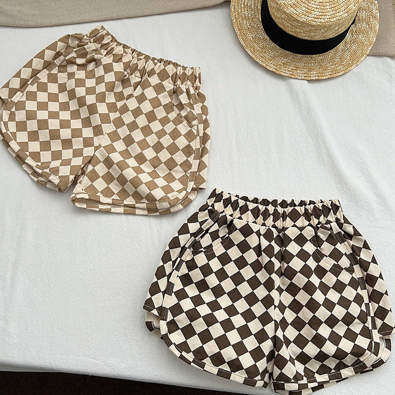 Baby Checkerboard Pattern Casual Summer Shorts-0