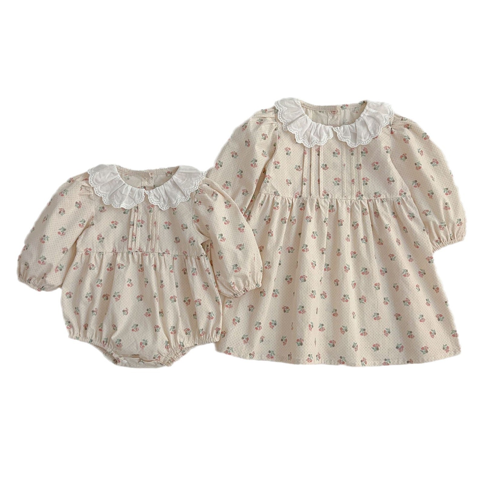 Adorable Baby Doll Collar Onesies And Floral Pattern Girls’ Dress – Princess Sister Matching Set-6