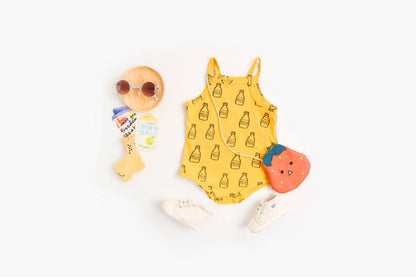 Baby Boy And Girl Cartoon Print Pattern Sleeveless Onesies In Summer-6