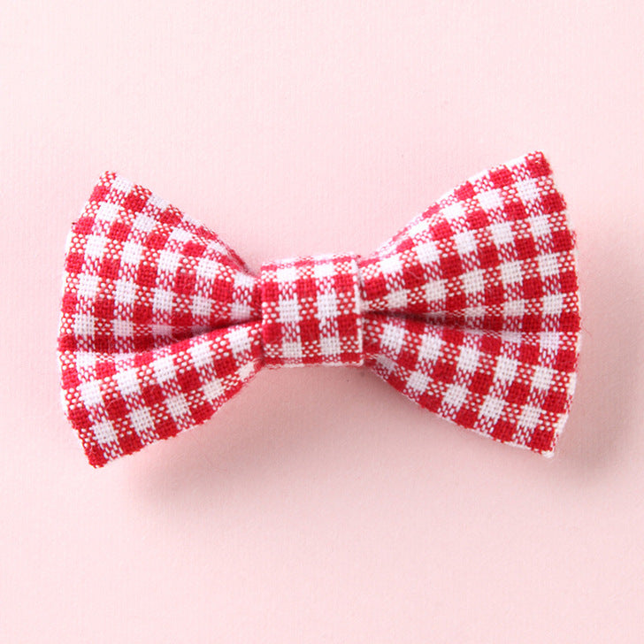 Girls Plaid Pattern Bow Tie Hair Fabric Clips Handmade Accessory-7