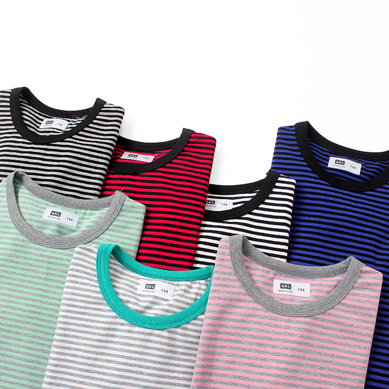 Baby Striped Pattern Crewneck Short Sleeve Cotton T-Shirt-0