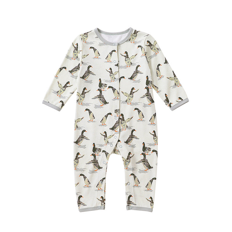 Baby Animal Print Pattern Full Button Design Cotton Romper-5