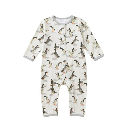 Baby Animal Print Pattern Full Button Design Cotton Romper-5