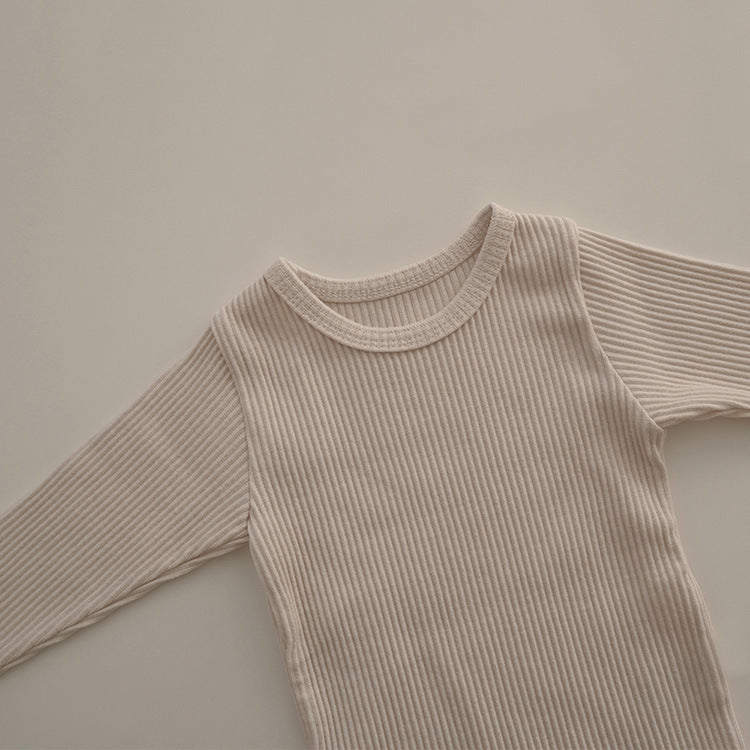 Baby Solid Color Pit Strip Fabric Long Sleeve Bodysuit-7