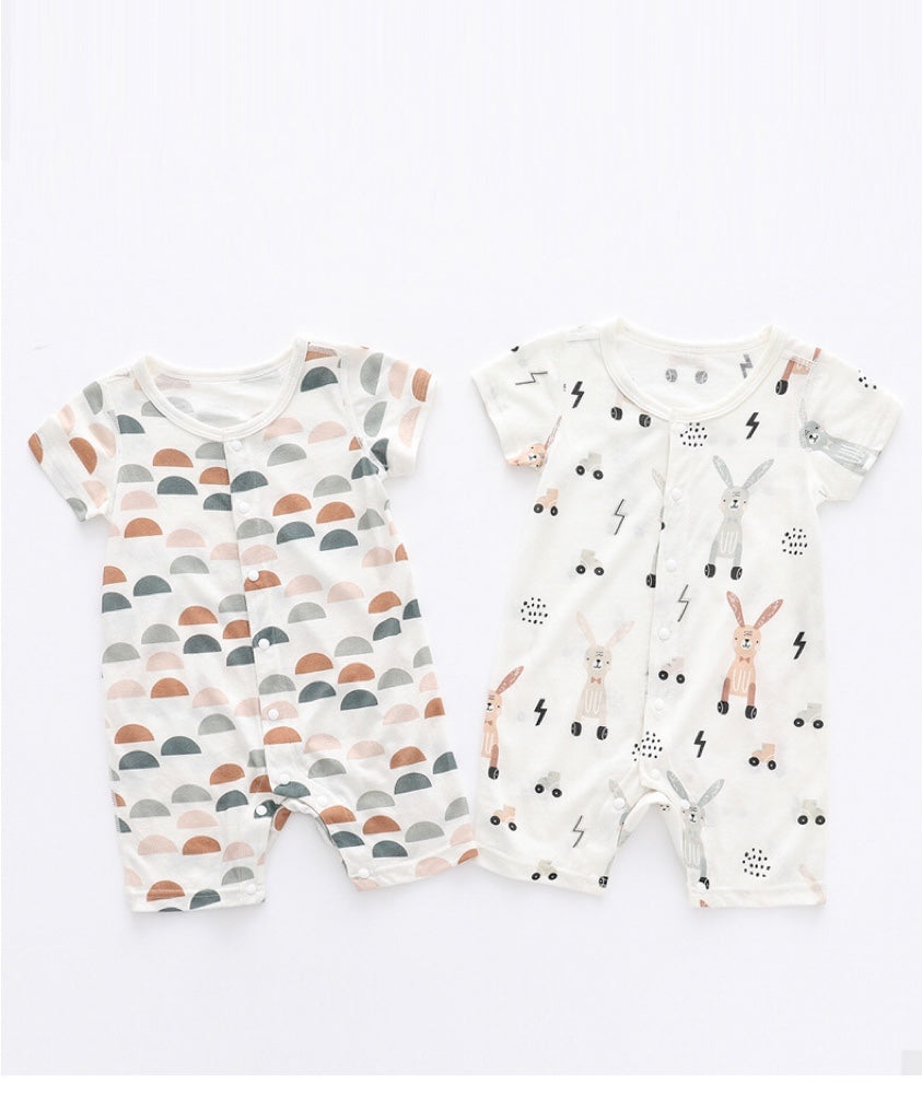 Baby 1pcs Rabbit Graphic Single Breasted Design Simply Jumpsuit Pajamas-0