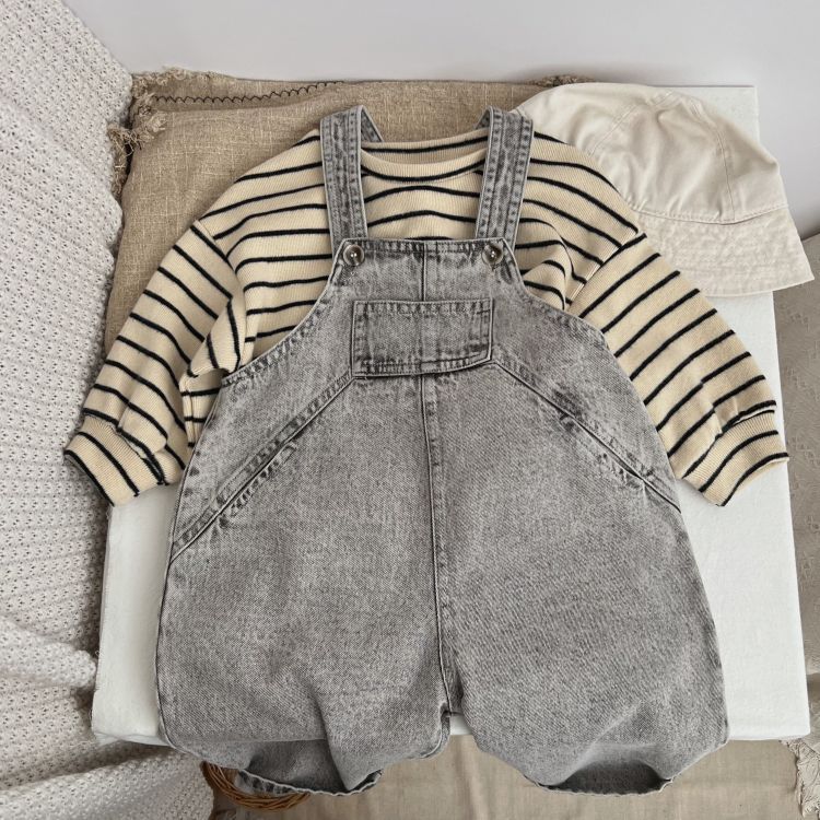 Baby Unisex Washed Denim Fabric Loose Overall-6