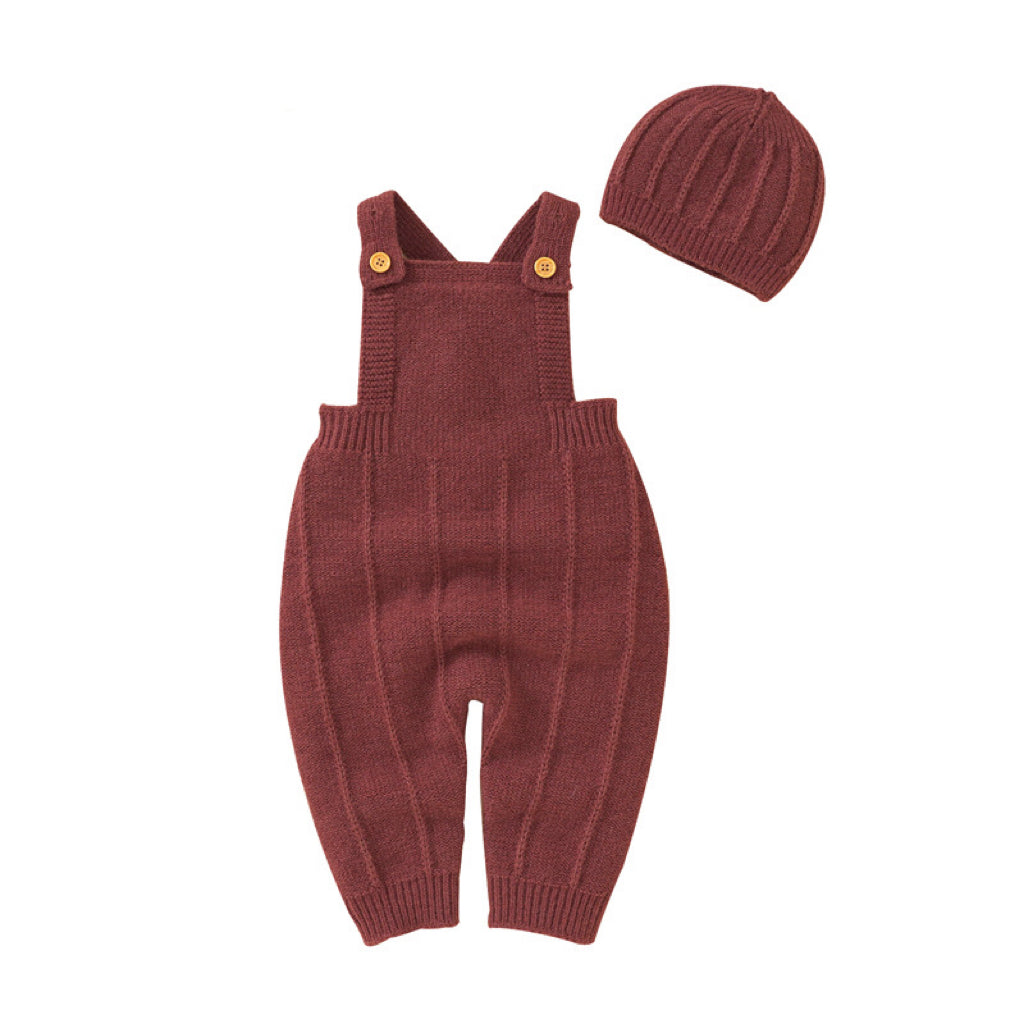 Baby Solid Color Knitted Sling Romper With Hat Sets-7