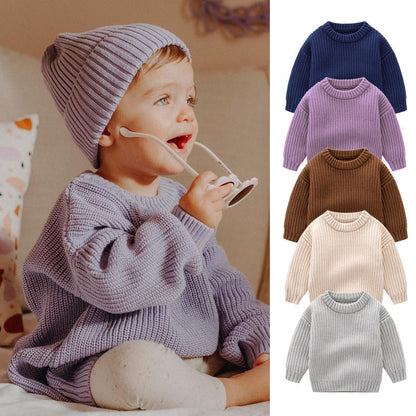 Baby Solid Color Handknit Design Quality Pullover Loose Sweater-0