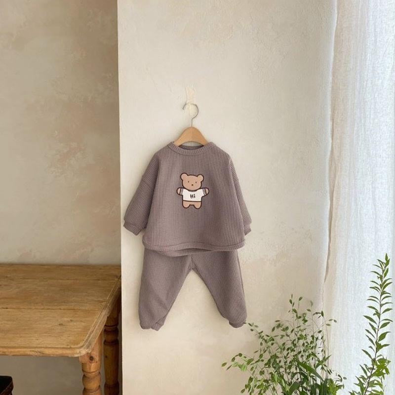 Baby Cartoon Bear Embroidered Pattern Waffle Fabric Hoodies Sets-7