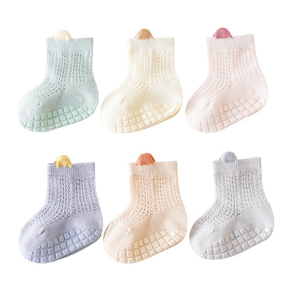 Baby Solid Color Non Slip Toddler Socks Thin Style Summer Socks-0