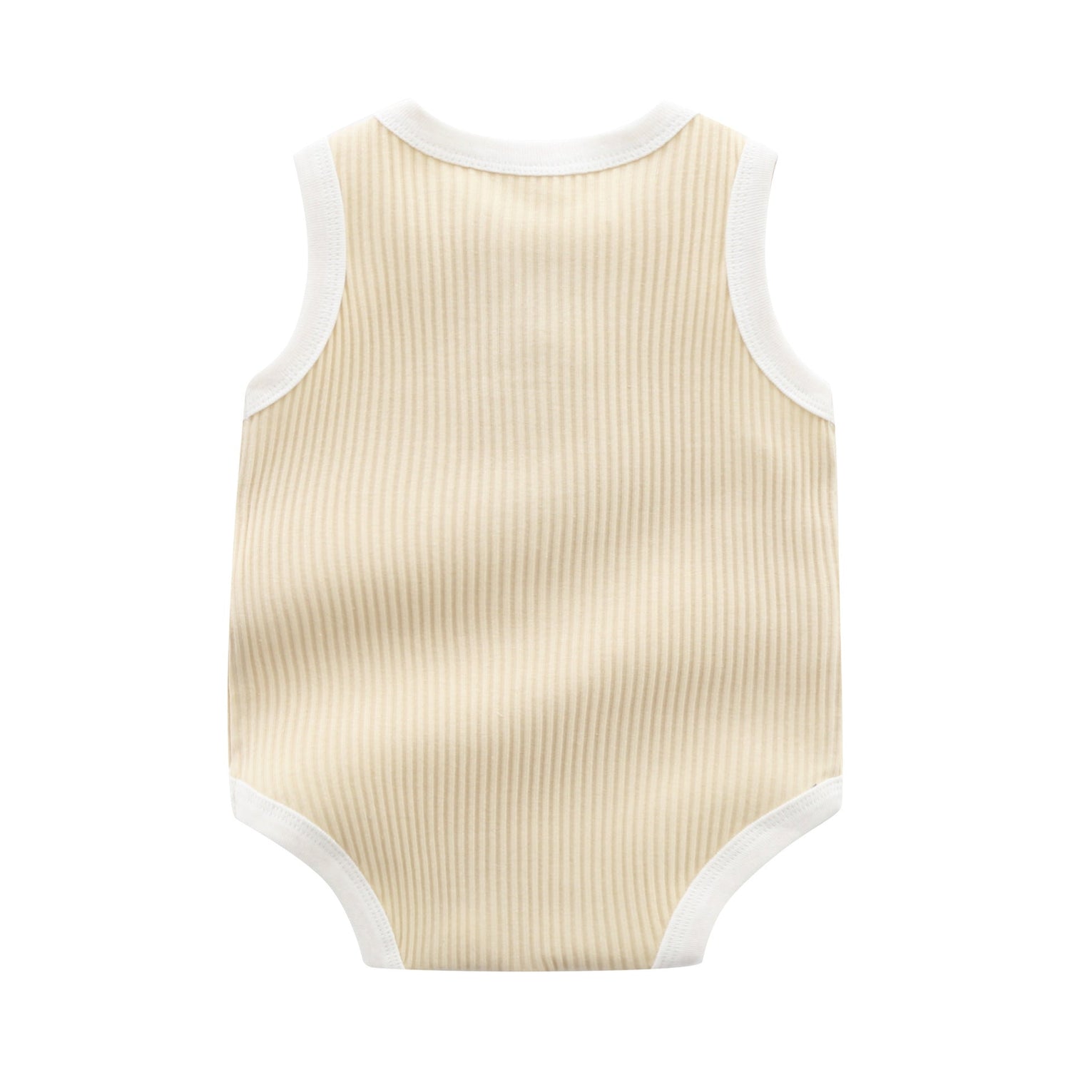 Baby Boy Solid Color Neck Buttoned Design Sleeveless Round Collar Onesies-7