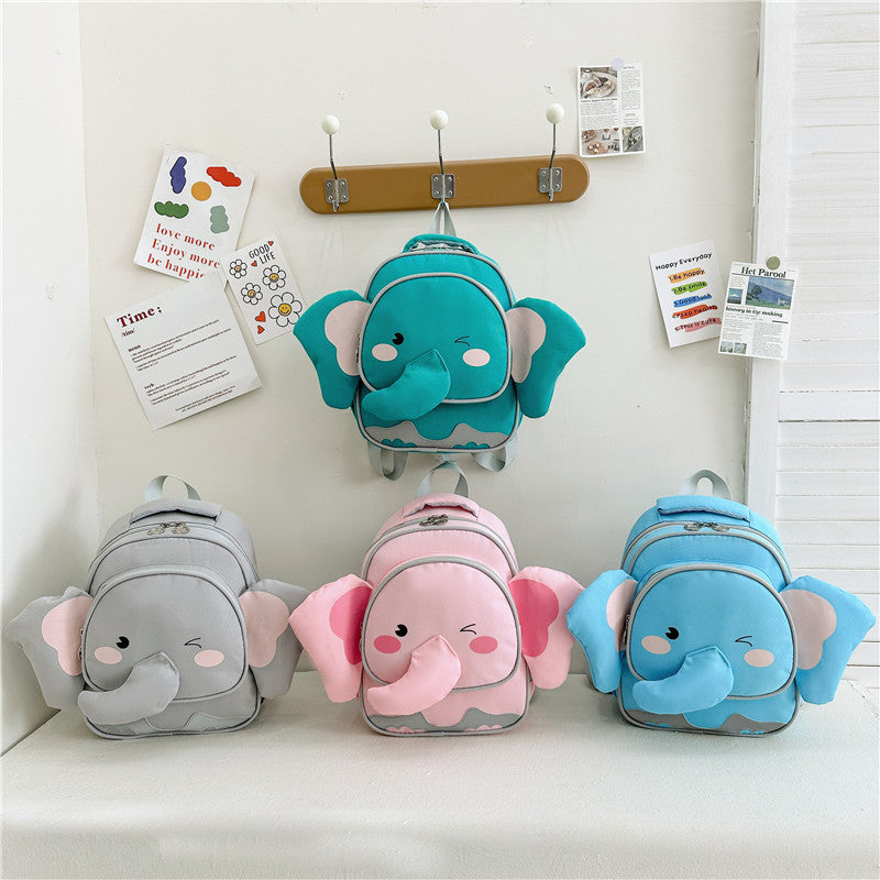 Adorable Cartoon Elephant Design Canvas Backpack For Kindergarten Kids-0